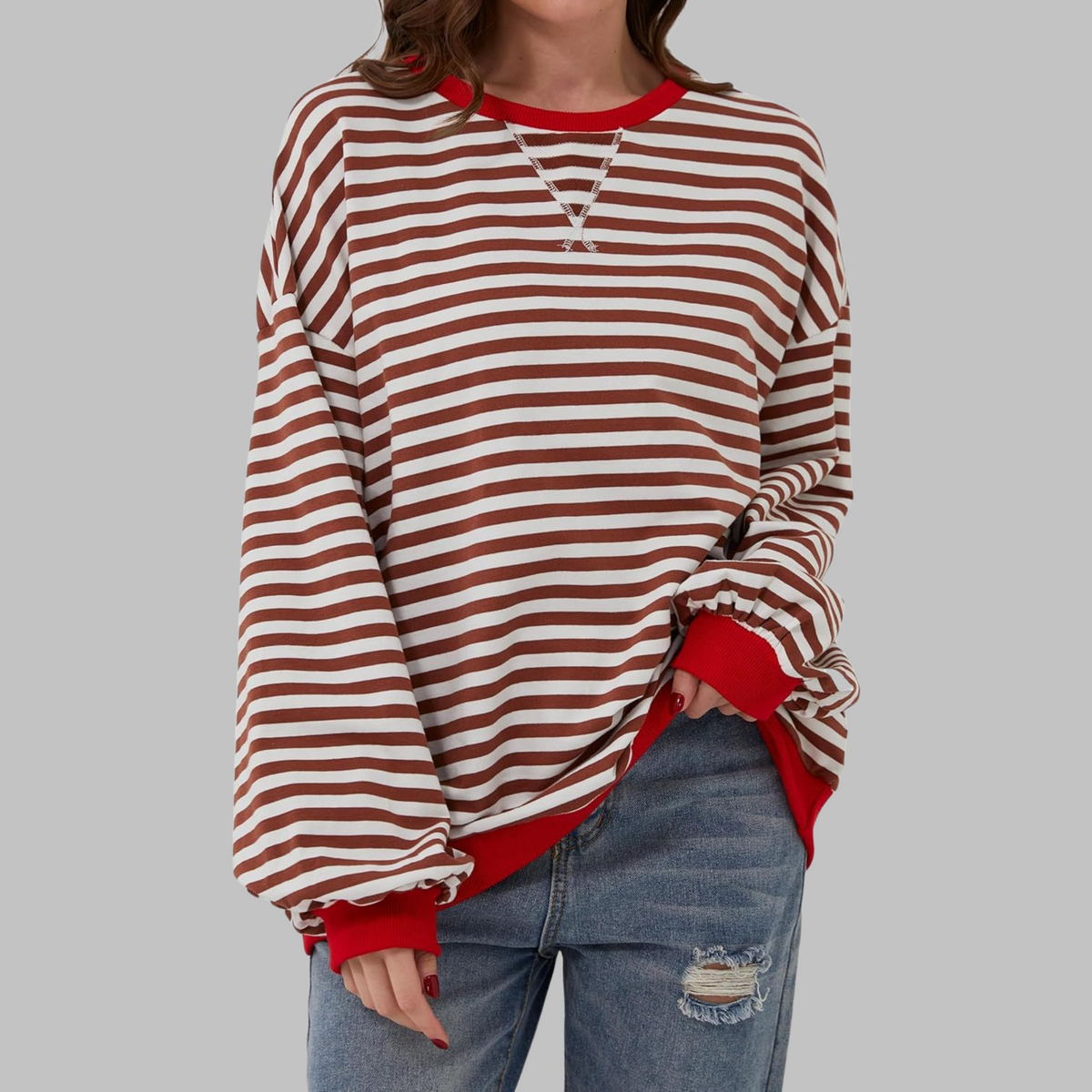LUKA™ - Camisa Casual de Manga Larga con Cuello Redondo a Rayas