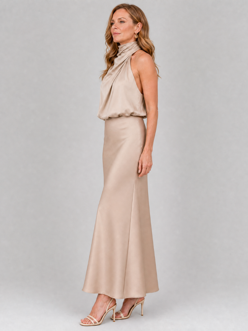 Nopal | Vestido Midi de Cuello Drapeado y Sin Mangas