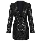 Elegante mono blazer de lentejuelas de invitada de boda con doble botonadura