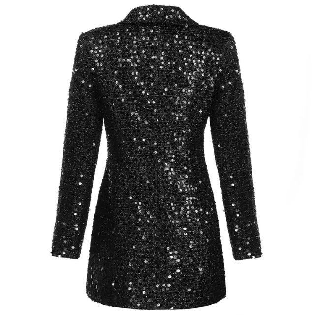 Elegante mono blazer de lentejuelas de invitada de boda con doble botonadura