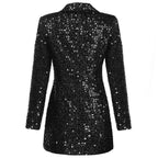 Elegante mono blazer de lentejuelas de invitada de boda con doble botonadura