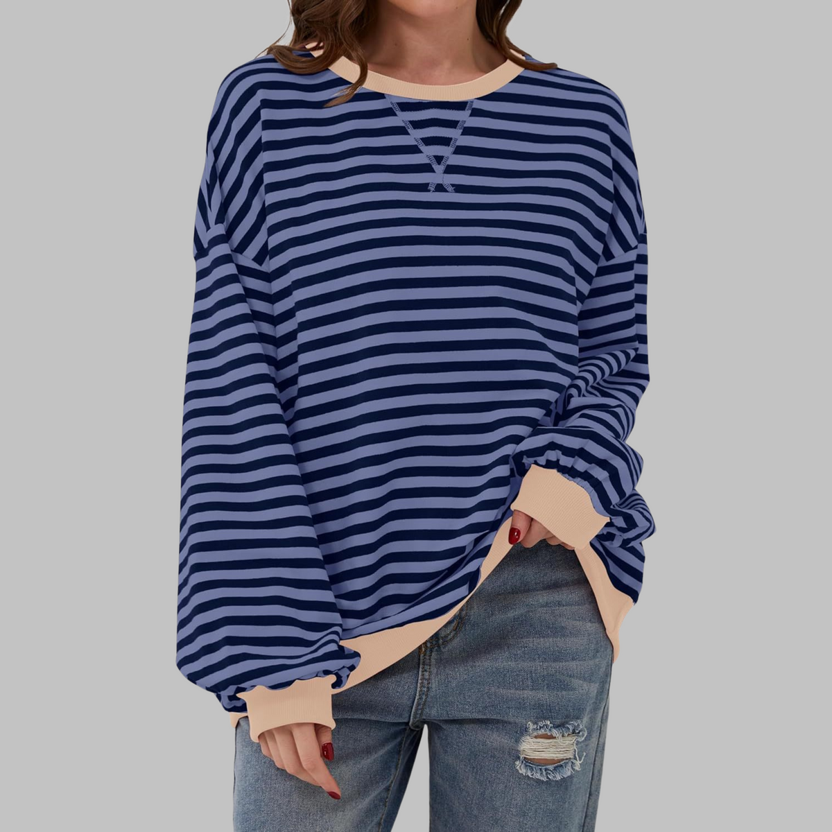 LUKA™ - Camisa Casual de Manga Larga con Cuello Redondo a Rayas