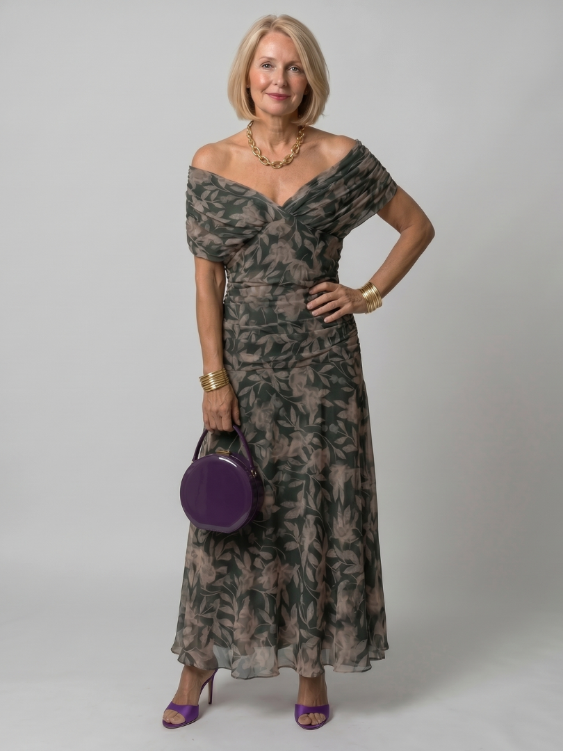 Verena | Vestido Midi Fluido Hombros al Descubierto