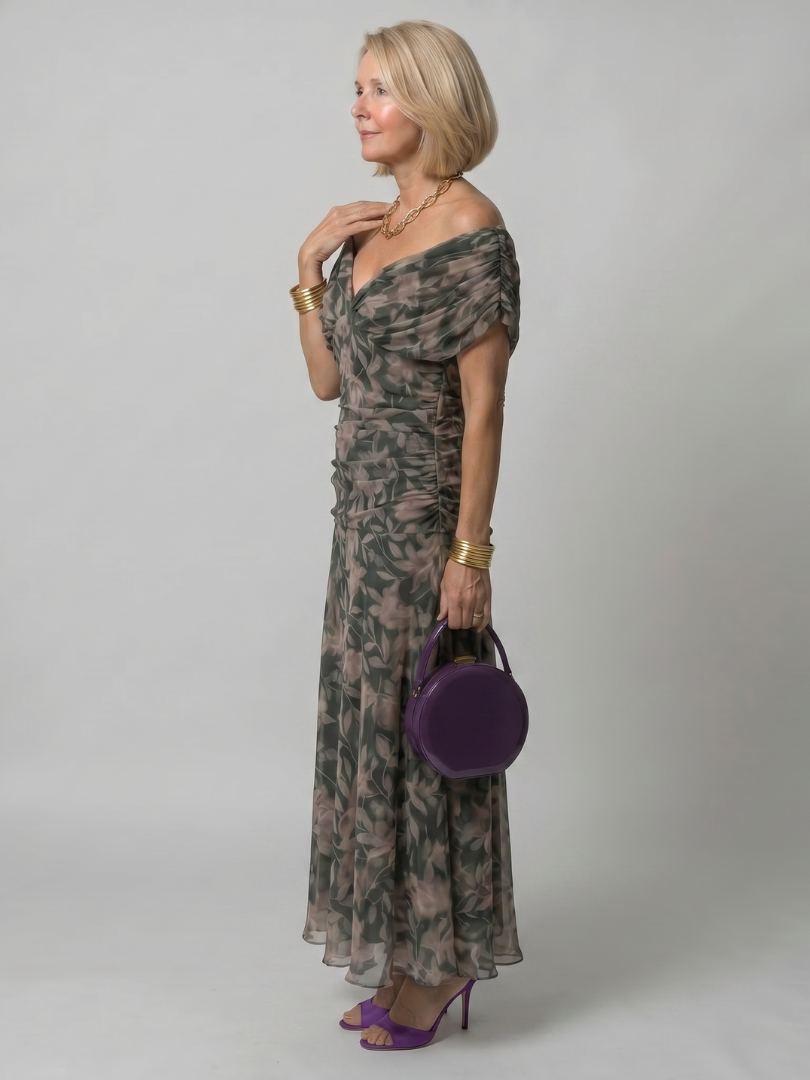 Verena | Vestido Midi Fluido Hombros al Descubierto