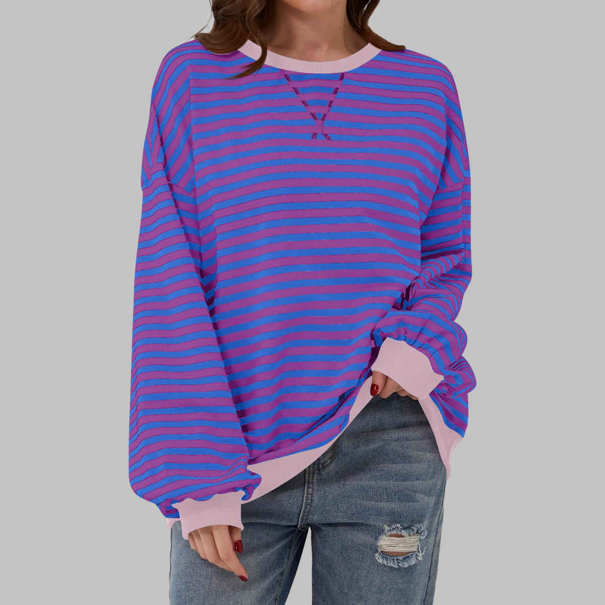 LUKA™ - Camisa Casual de Manga Larga con Cuello Redondo a Rayas