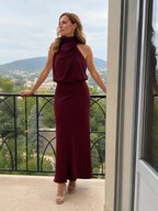 Nopal | Vestido Midi de Cuello Drapeado y Sin Mangas