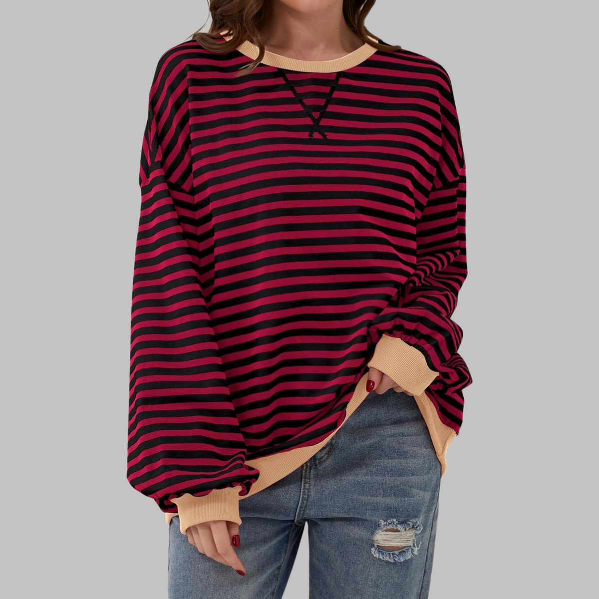 LUKA™ - Camisa Casual de Manga Larga con Cuello Redondo a Rayas