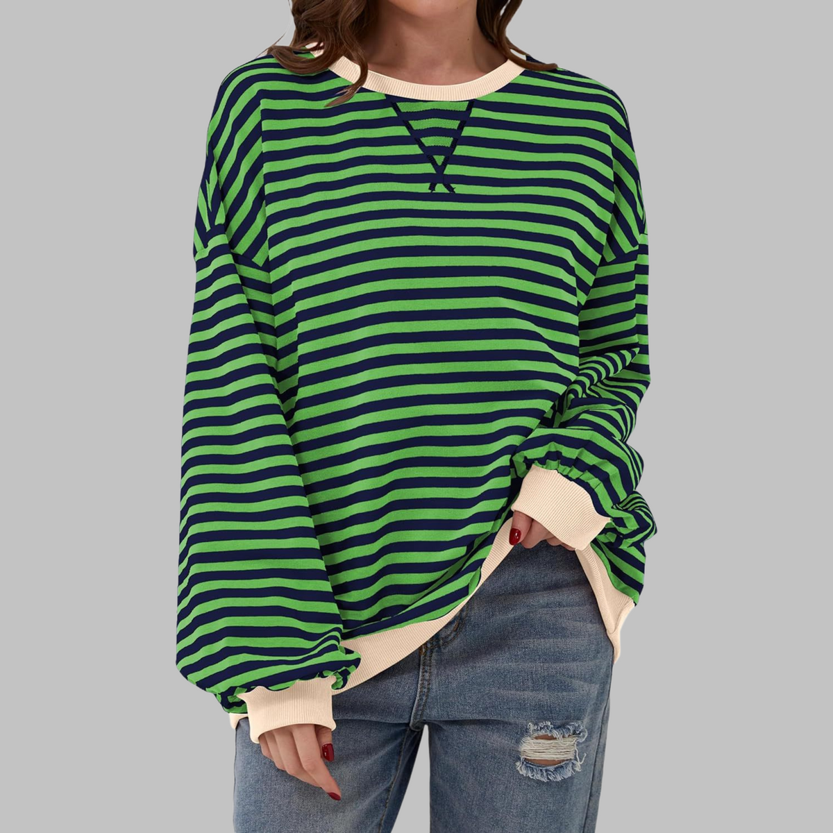 LUKA™ - Camisa Casual de Manga Larga con Cuello Redondo a Rayas