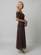 Verena | Vestido Midi Fluido Hombros al Descubierto