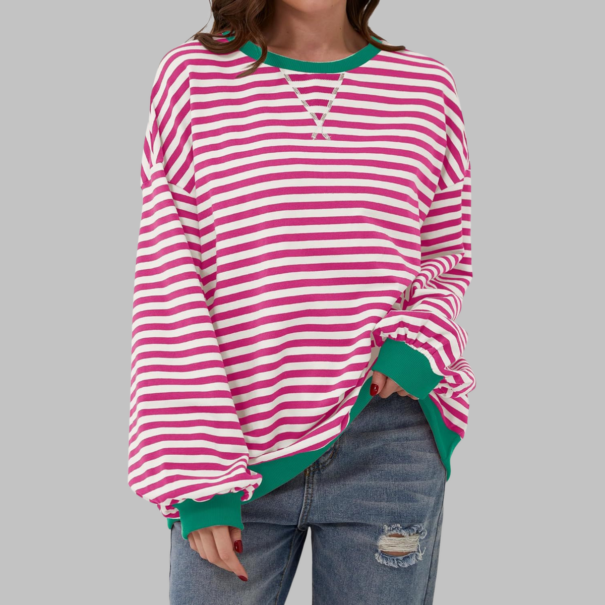 LUKA™ - Camisa Casual de Manga Larga con Cuello Redondo a Rayas