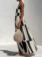 Ardenne | Vestido Maxi Sin Mangas con Paneles de Cuadros y Rayas