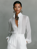 Elisabetta | Conjunto blanco de camisa con cuello coreano y shorts