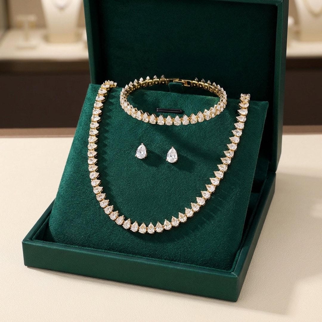 Conjunto nupcial completo de circonita cúbica redonda transparente