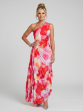 Taya | Vestido Midi Asimétrico con Cuerpo Plisado