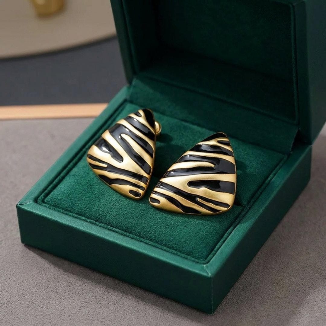 Pendientes de Botón Triangulares con Estampado de Cebra