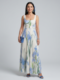 Ophelia | Vestido Midi Estampado Floral con Escote Cuadrado y Sin Mangas