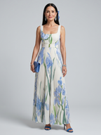 Ophelia | Vestido Midi Estampado Floral con Escote Cuadrado y Sin Mangas