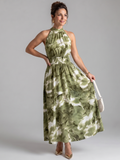 Olivia | Vestido Midi Estampado Abstracto con Cintura Fruncida