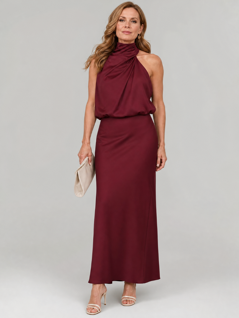 Nopal | Vestido Midi de Cuello Drapeado y Sin Mangas