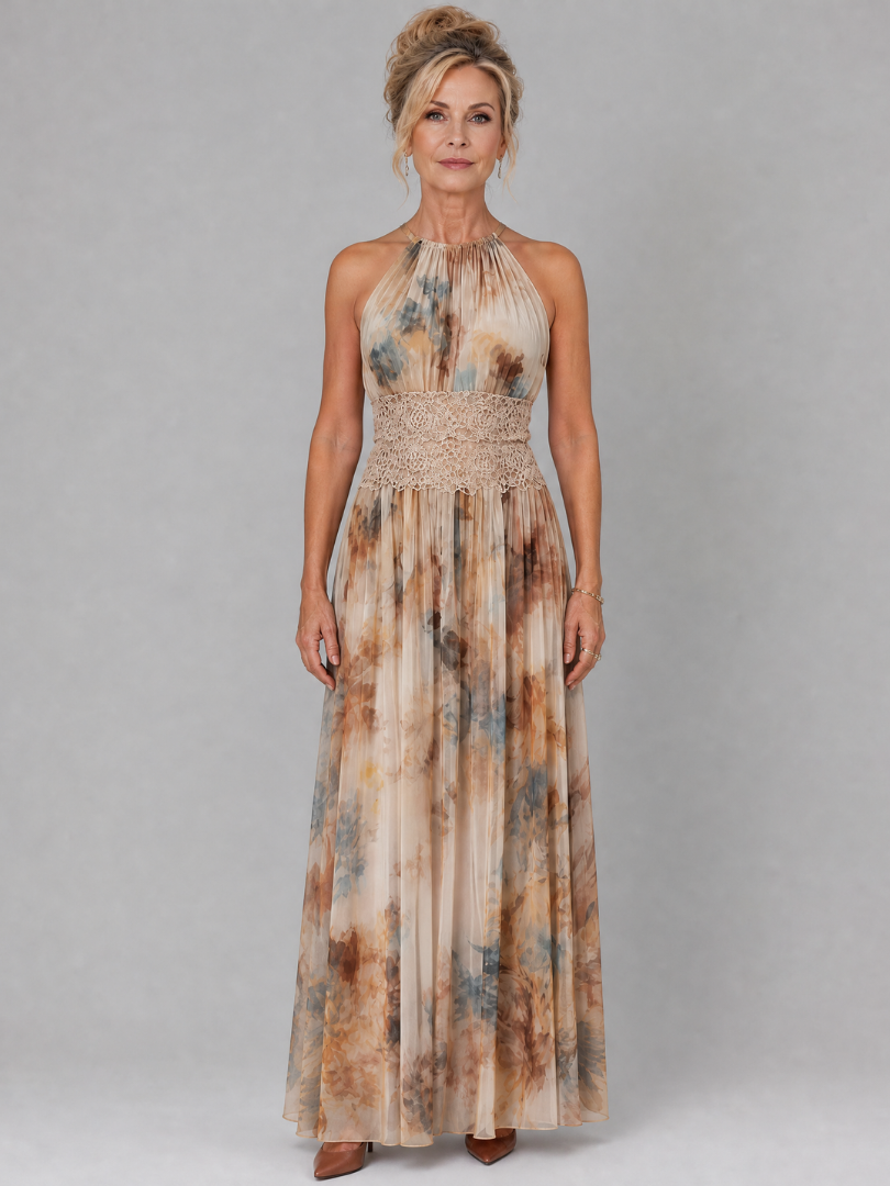 Elavenue | Vestido Maxi Halter con Cintura de Encaje