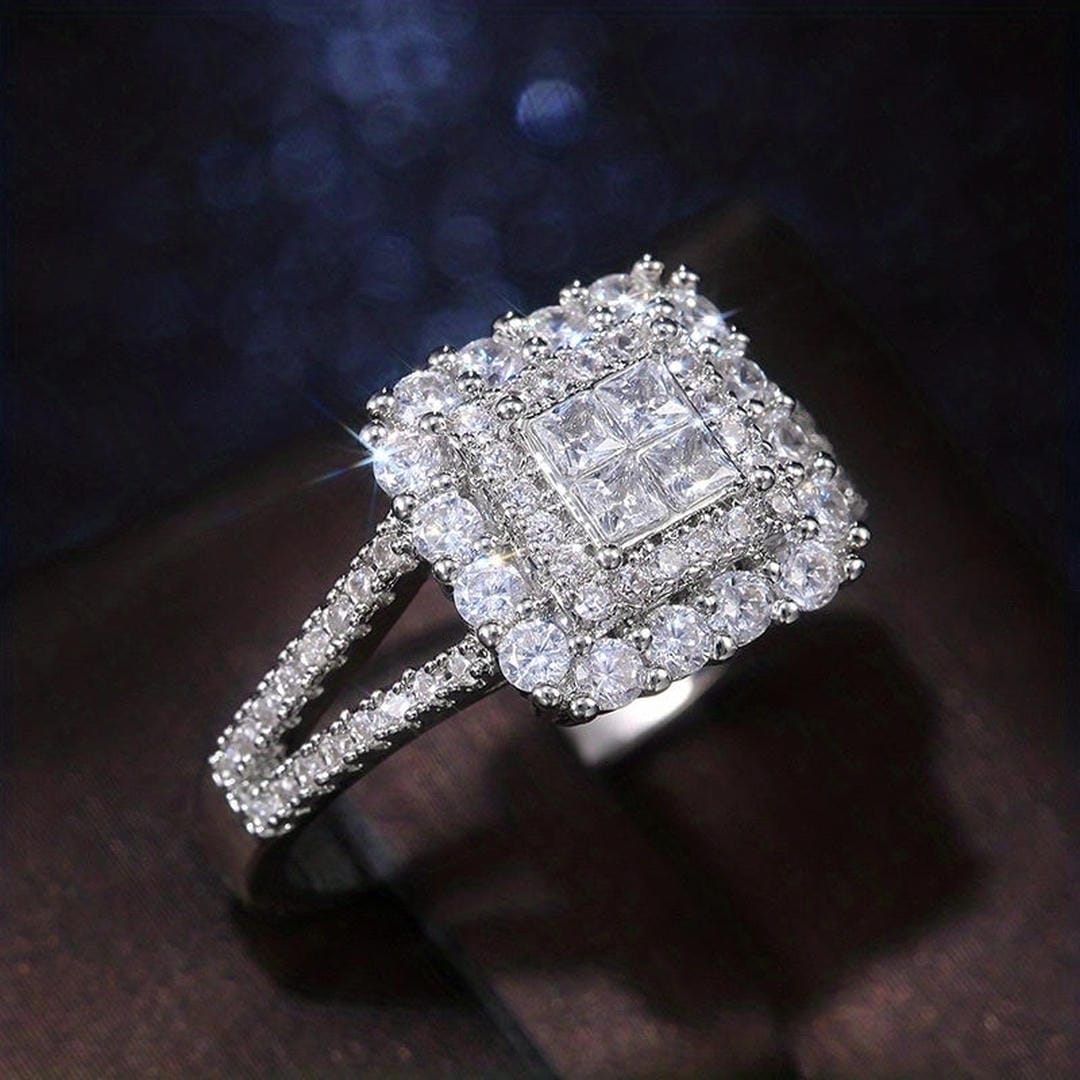 Anillo de Boda con Circonita de Corte Cuadrado
