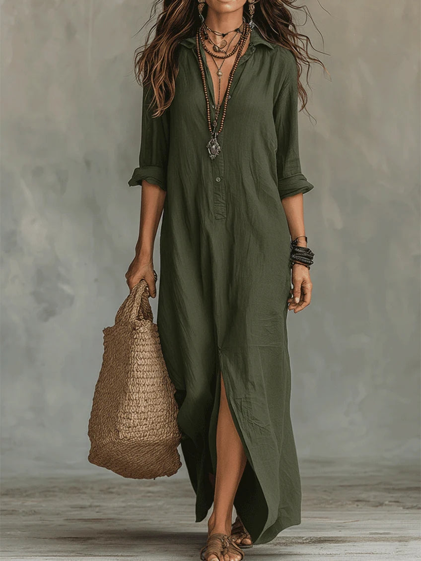 Mia | Vestido Maxi Largo Negro con Botones