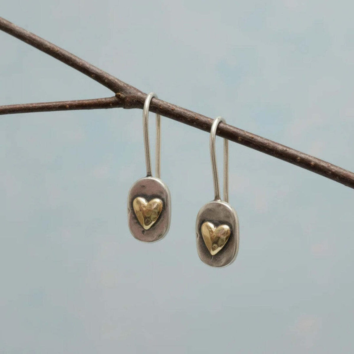 Pendientes Vintage de Corazón Incrustado en Oro