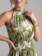 Olivia | Vestido Midi Estampado Abstracto con Cintura Fruncida