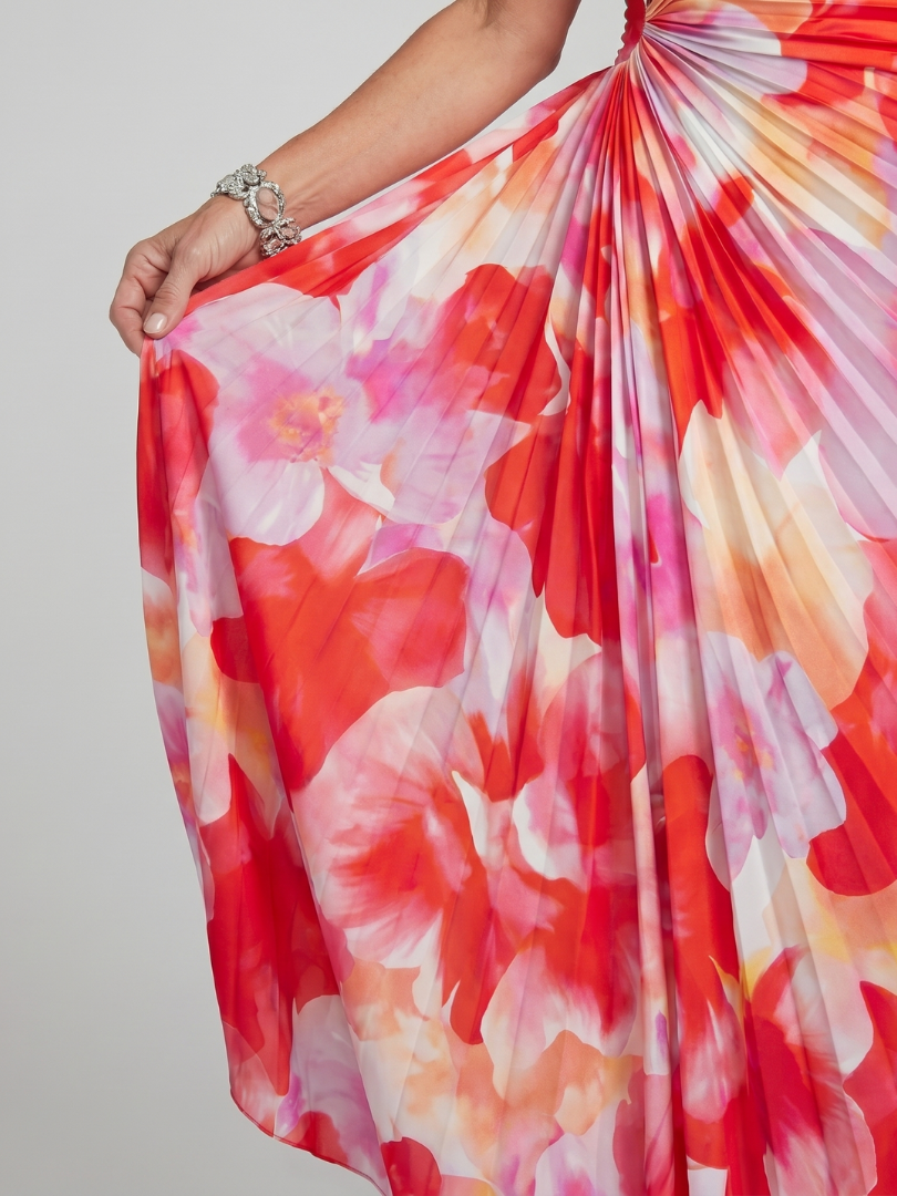 Taya | Vestido Midi Asimétrico con Cuerpo Plisado