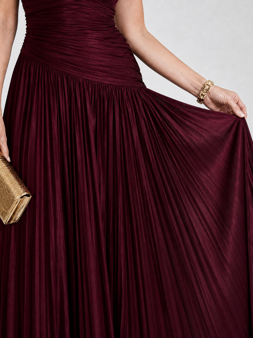 Lemar | Vestido Midi Plisado con Escote en V y Sin Mangas