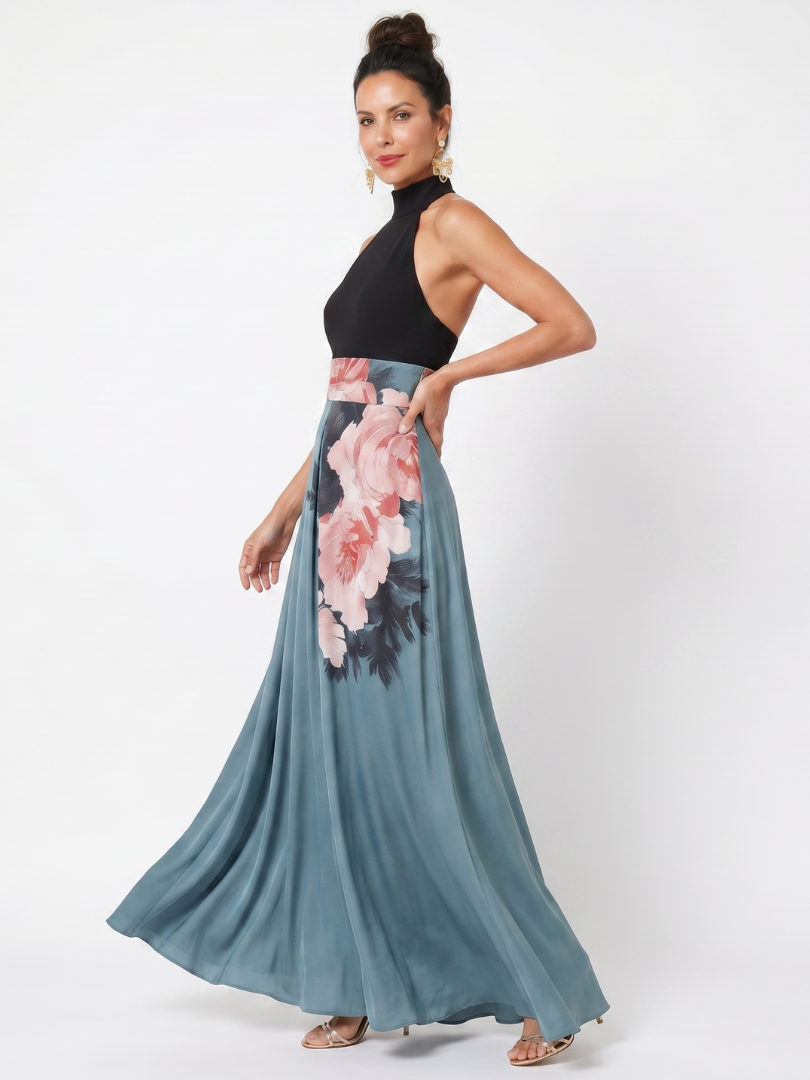 Olympas | Vestido Maxi Halter con Falda Floral