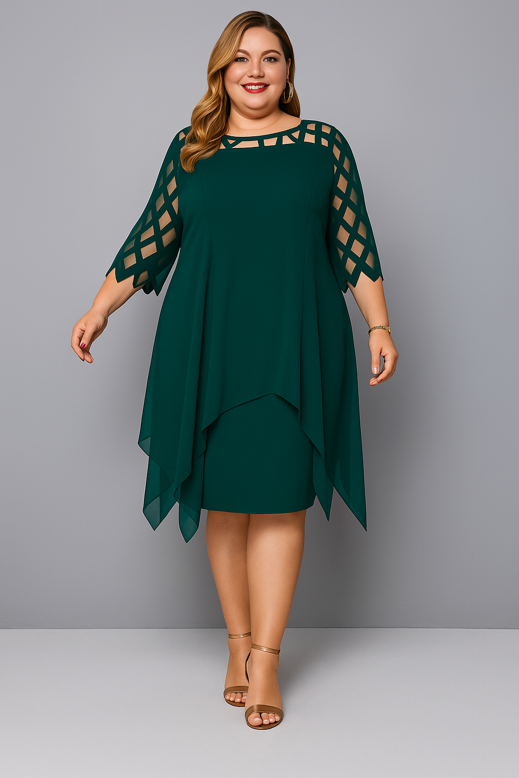 Evelyn™ | Vestido Elegante con Mangas de Encaje y Efecto Disimulador de Tripa