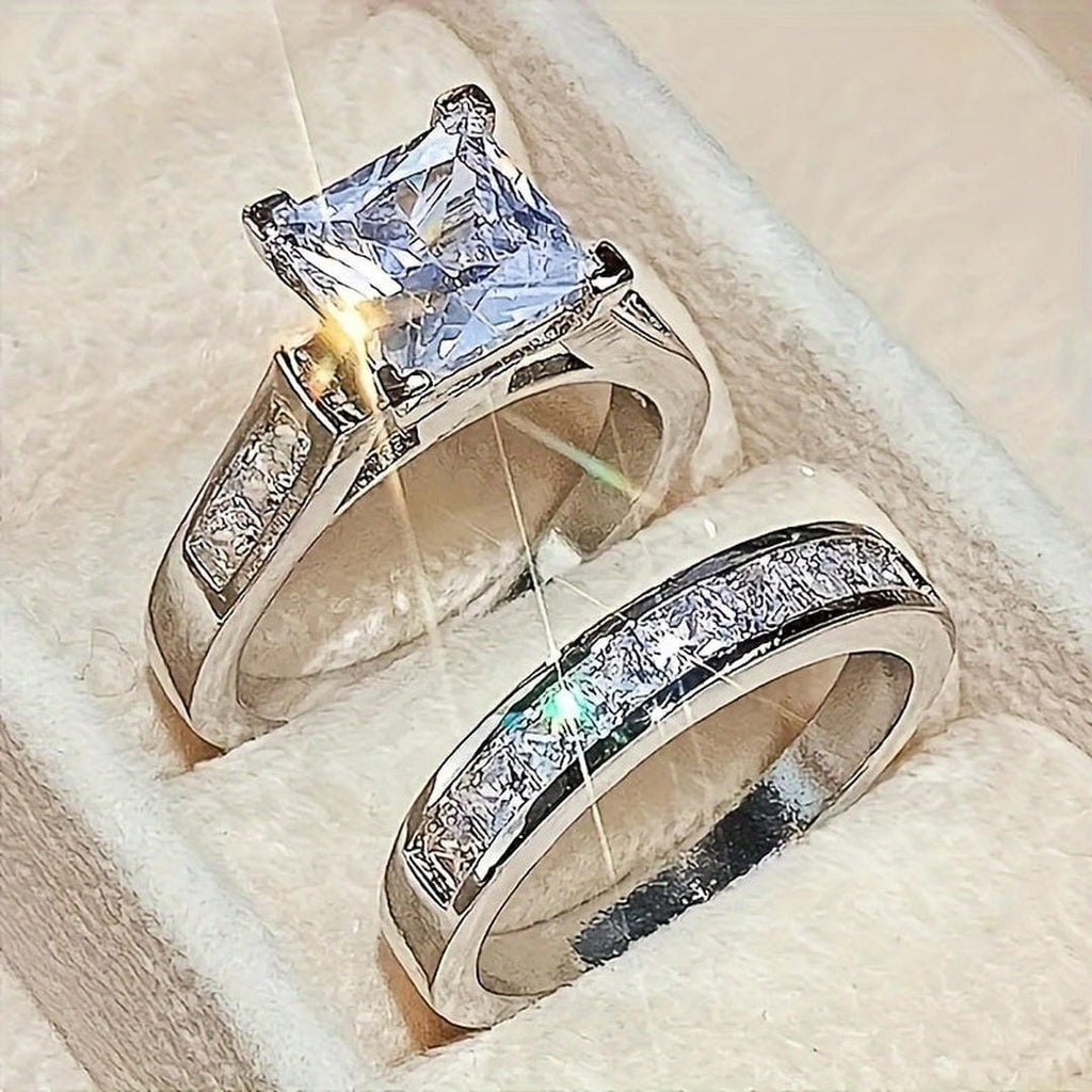Set de Anillos de Promesa con Circonita Exquisita