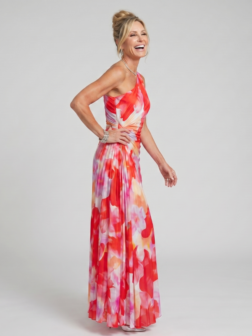Taya | Vestido Midi Asimétrico con Cuerpo Plisado