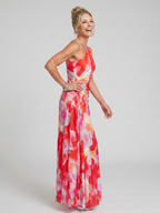 Taya | Vestido Midi Asimétrico con Cuerpo Plisado
