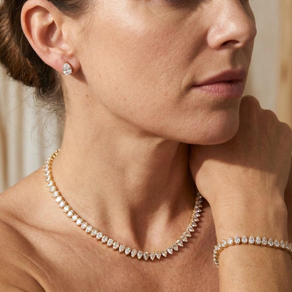 Conjunto nupcial completo de circonita cúbica redonda transparente
