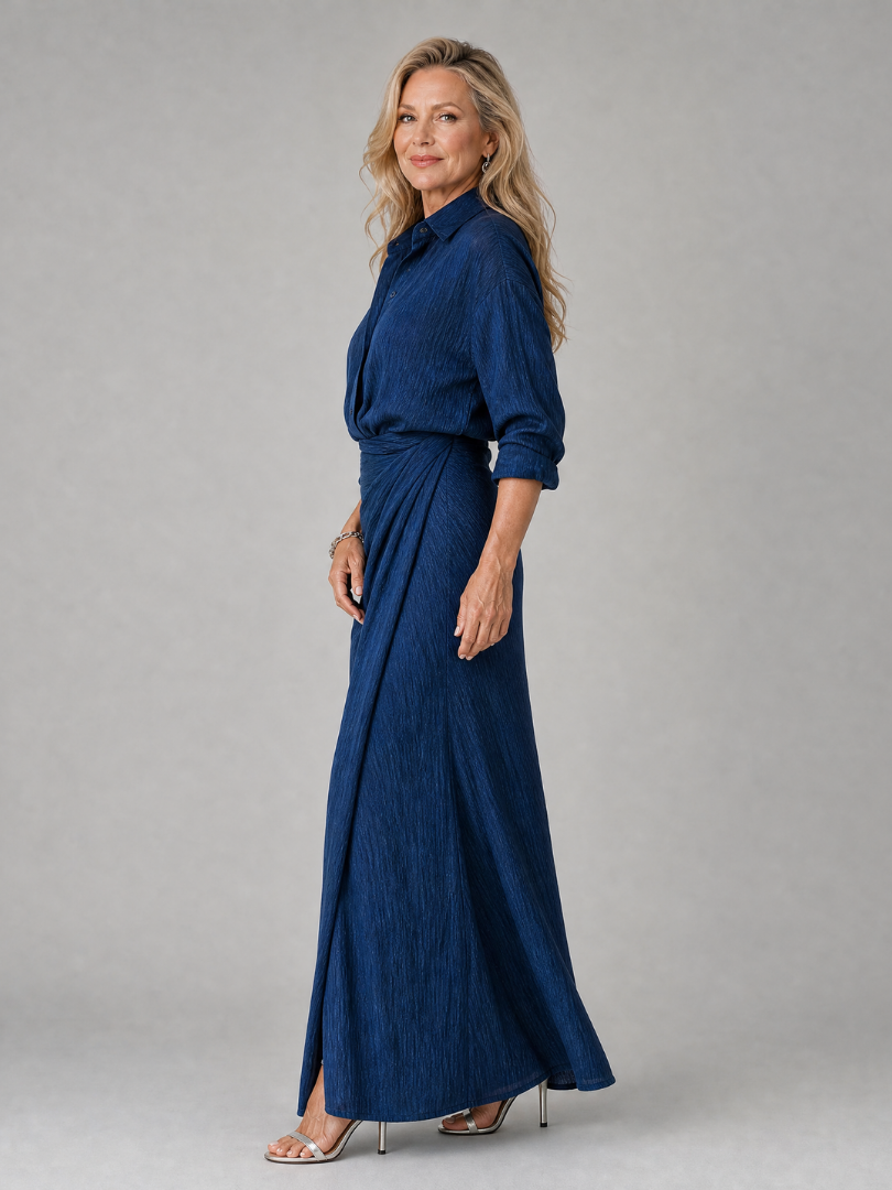 Mirque | Vestido Maxi Cruzado de Manga Larga
