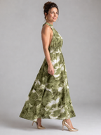 Olivia | Vestido Midi Estampado Abstracto con Cintura Fruncida