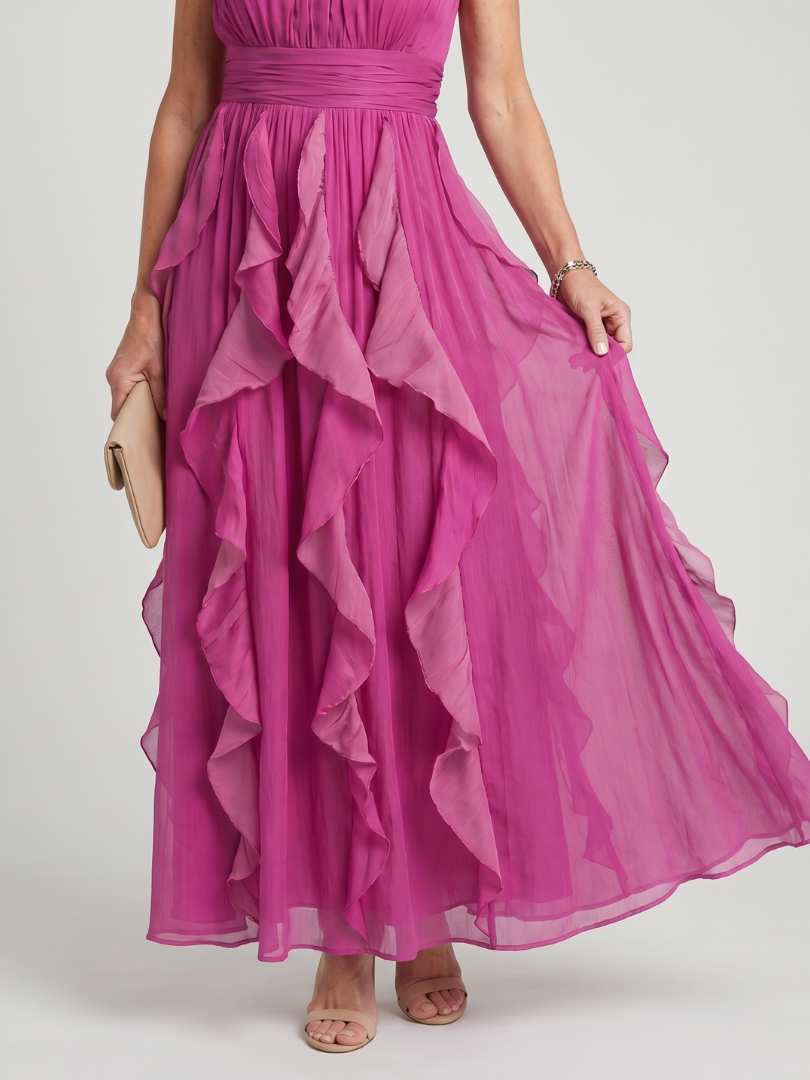 Orea | Vestido Maxi de Cuello Alto con Capas Fruncidas de Volantes