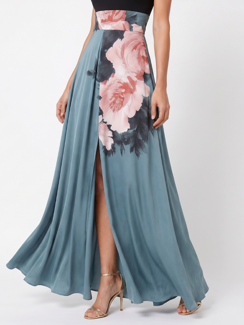 Olympas | Vestido Maxi Halter con Falda Floral