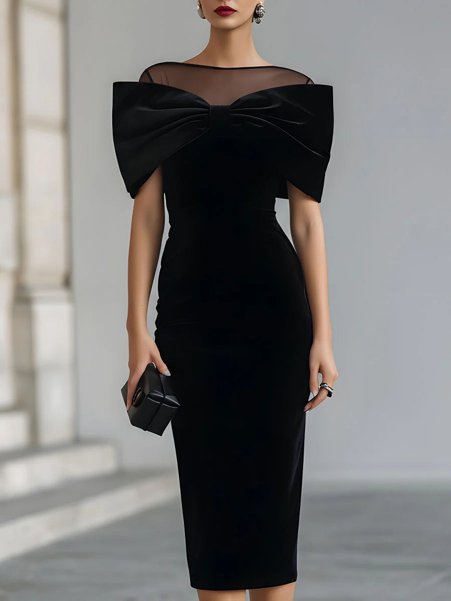 Regina | Vestido Midi Negro con Lazo Statement