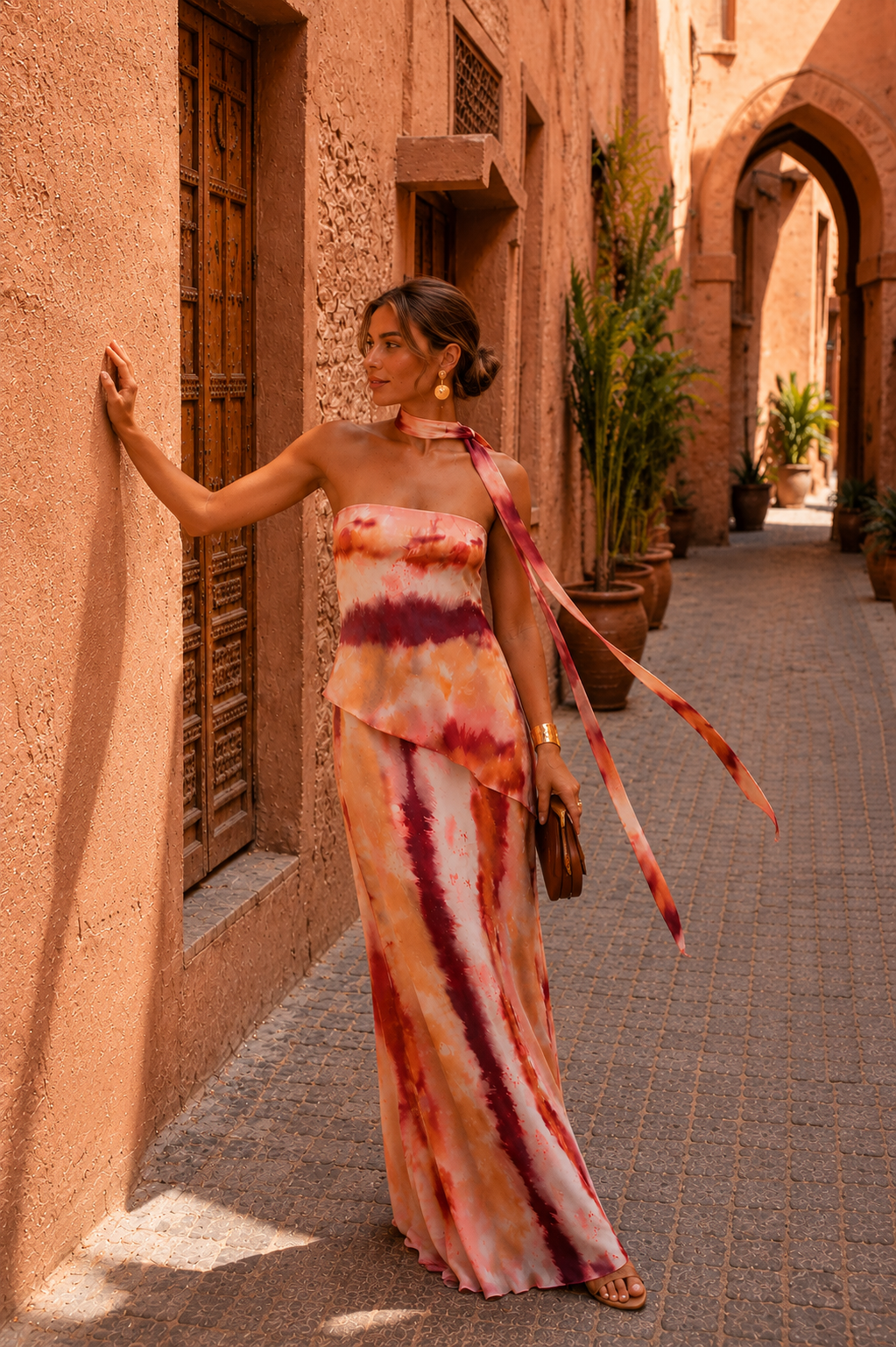 Scarlett | Vestido Largo Estampado con Escote sin Tirantes