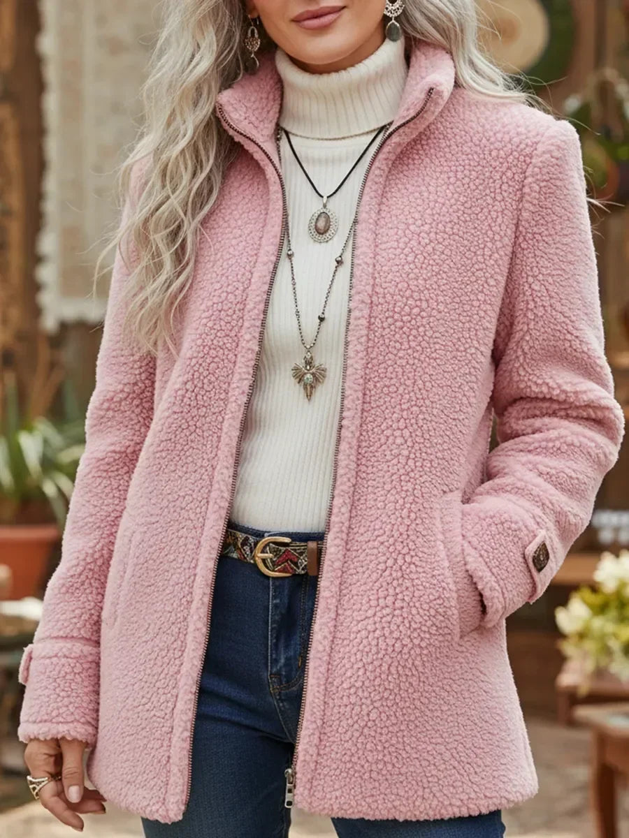 Carissa - Chaqueta con Cuello Alto y Tacto Lana de Cordero, Cremallera Completa