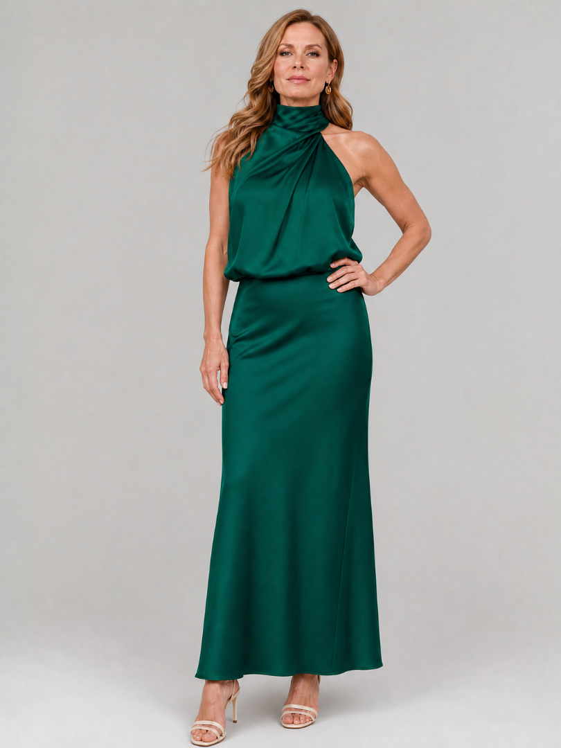 Nopal | Vestido Midi de Cuello Drapeado y Sin Mangas