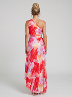 Taya | Vestido Midi Asimétrico con Cuerpo Plisado