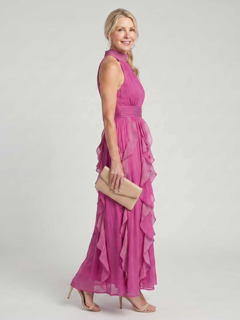 Orea | Vestido Maxi de Cuello Alto con Capas Fruncidas de Volantes