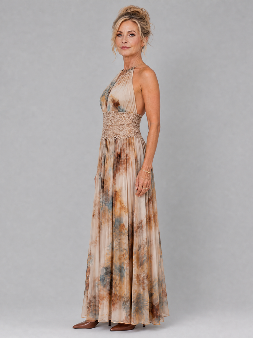 Elavenue | Vestido Maxi Halter con Cintura de Encaje