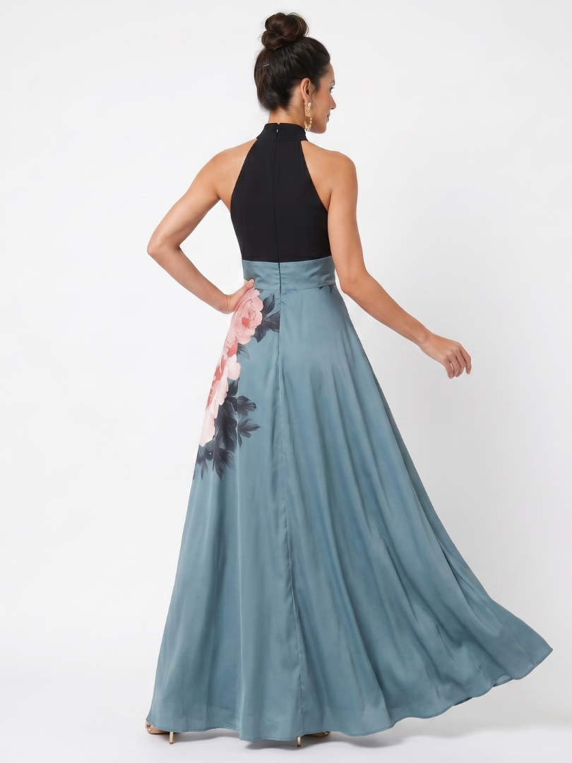 Olympas | Vestido Maxi Halter con Falda Floral