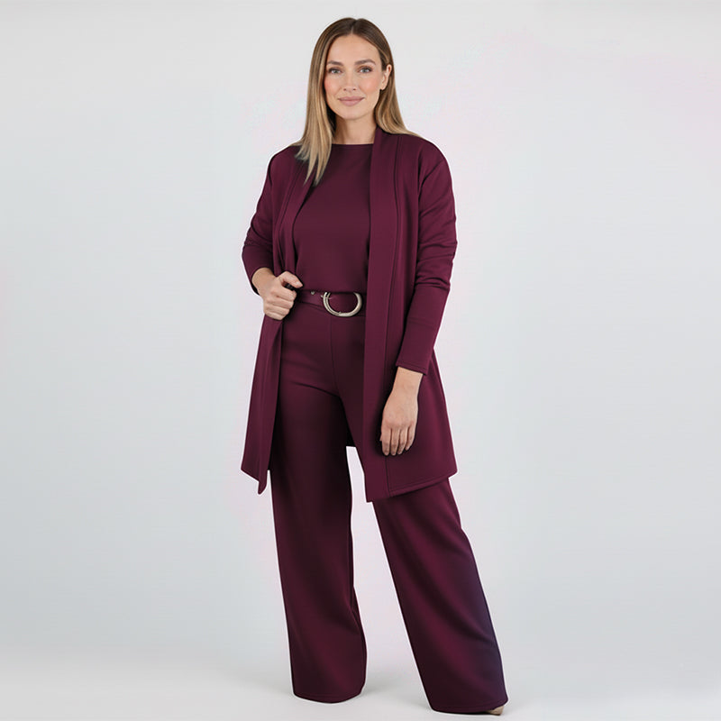 Aitana | Conjunto de 3 Piezas con Cárdigan Largo, Top y Pantalón