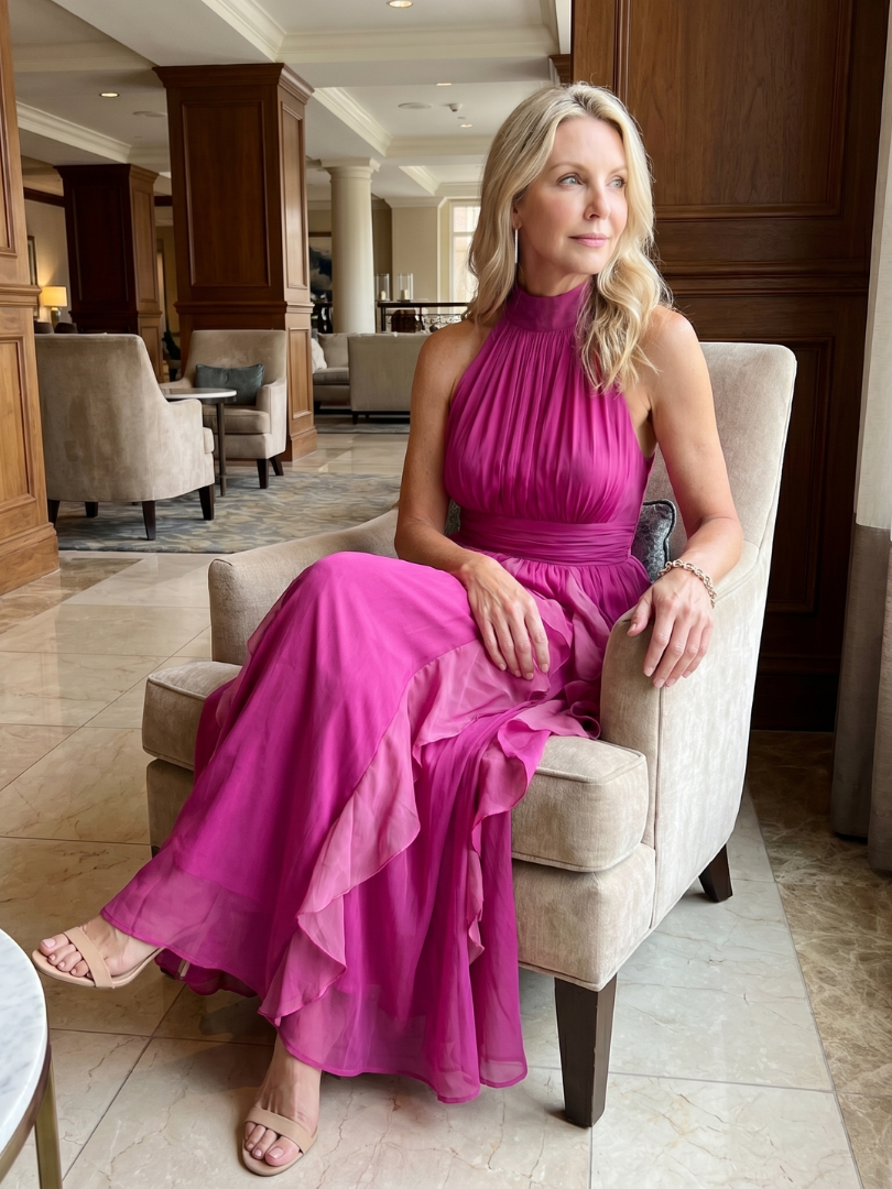 Orea | Vestido Maxi de Cuello Alto con Capas Fruncidas de Volantes
